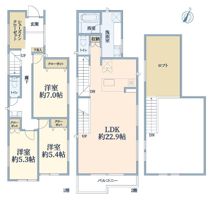 港北区日吉1丁目　新築戸建 間取図・土地図