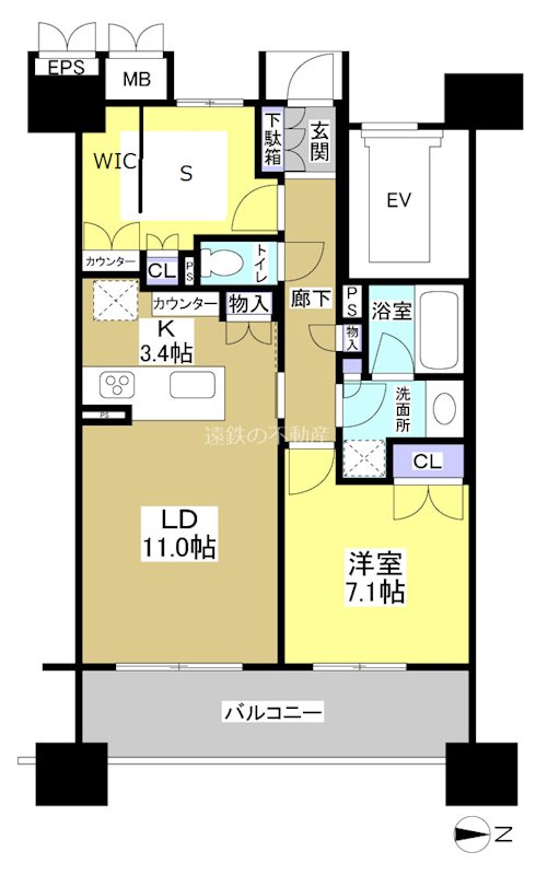 玄関よスペースは現在収納スペースです。 ル・シェモア浜松中央 802号室 間取り図