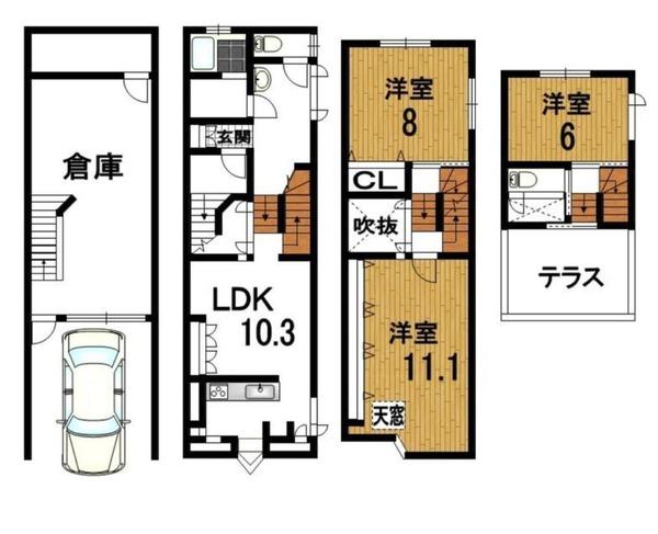堺市西区神野町1丁　中古戸建 間取図・土地図