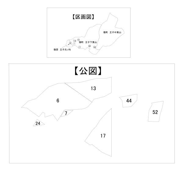 亀岡市篠町王子下東山　売土地　山林・保安林 間取図・土地図