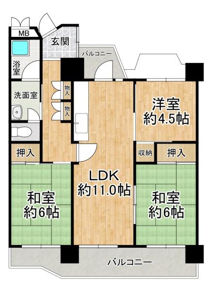 陵南住宅3号棟 間取図・土地図