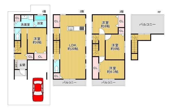 大阪市此花区春日出中2丁目　中古戸建 間取図・土地図