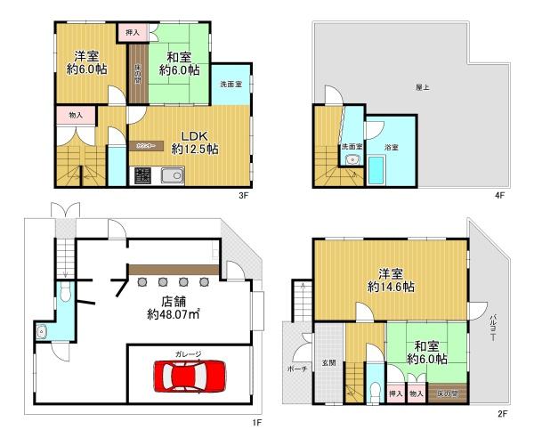大阪市此花区伝法3丁目　店舗付住宅 間取図・土地図