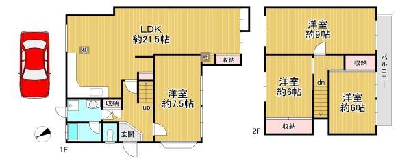 京都市伏見区醍醐勝口町　中古テラスハウス 間取図・土地図