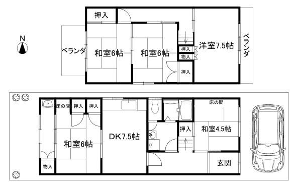 京都市北区紫竹下芝本町　中古戸建 間取図・土地図