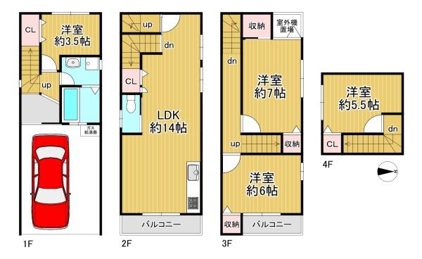 京都市北区紫竹牛若町　中古戸建 間取図・土地図