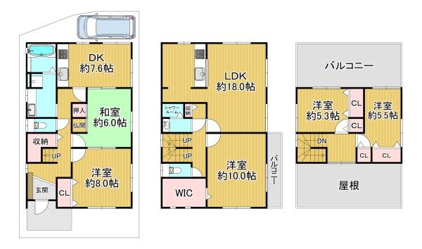寝屋川市成美町　中古戸建 間取図・土地図