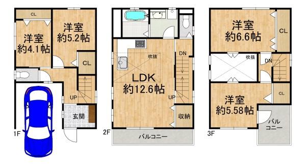 大阪市東成区中本2丁目　中古戸建 間取図・土地図