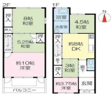 京都市右京区龍安寺西ノ川町　中古テラスハウス 間取図・土地図
