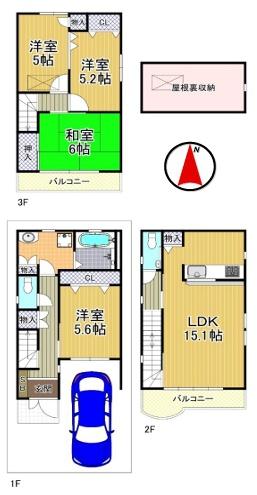 大阪市此花区伝法3丁目　中古戸建 間取図・土地図