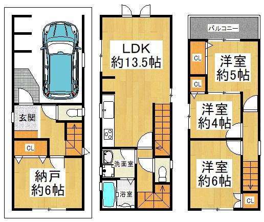 大阪市西成区松3丁目　中古戸建 間取図・土地図