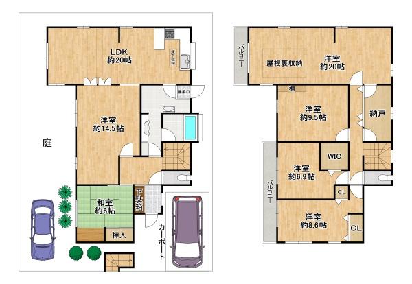 堺市南区庭代台4丁　中古戸建 間取図・土地図