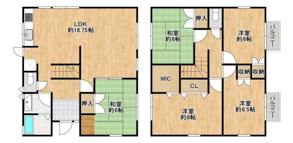 羽曳野市羽曳が丘西6丁目　中古戸建 間取図・土地図