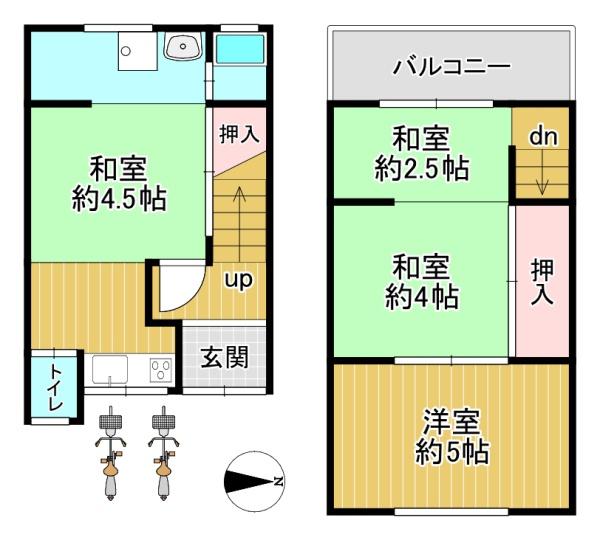 京都市右京区嵯峨天龍寺油掛町　中古テラスハウス 間取図・土地図