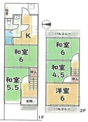 京都市右京区太秦堀池町　中古テラスハウス 間取図・土地図