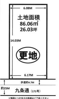 京都市南区唐橋堂ノ前町　建築条件無売土地 間取図・土地図