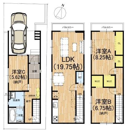 京都市右京区太秦上ノ段町　1号地　新築戸建 間取図・土地図