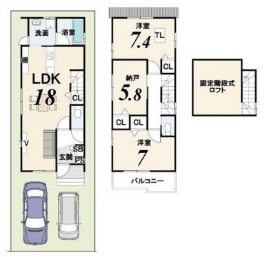 京都市北区大宮東脇台町　2号地　中古戸建 間取図・土地図