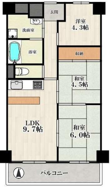 日商岩井泉尾マンション1号棟 間取図・土地図