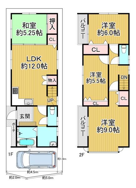 東大阪市新鴻池町　中古戸建 間取図・土地図