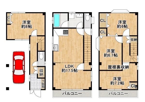 大阪市港区市岡元町2丁　中古戸建 間取図・土地図