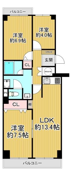 ユニハイム千里丘１号棟 間取図・土地図