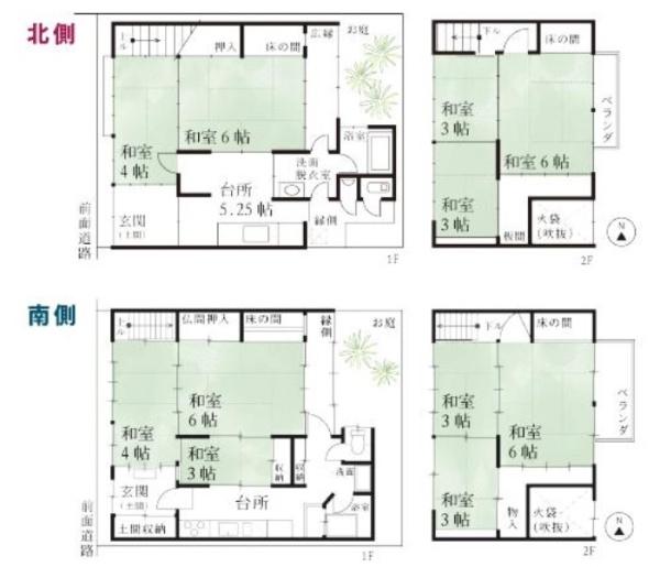 京都市北区紫竹下芝本町　中古テラスハウス2棟 間取図・土地図
