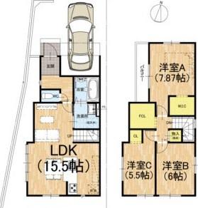 京都市右京区嵯峨野南浦町　1号地　新築戸建 間取図・土地図