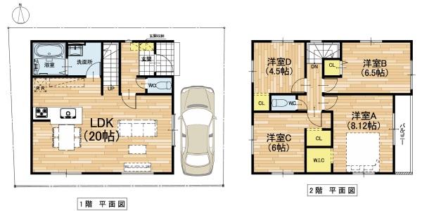 堺市東区野尻町　新築戸建 間取図・土地図