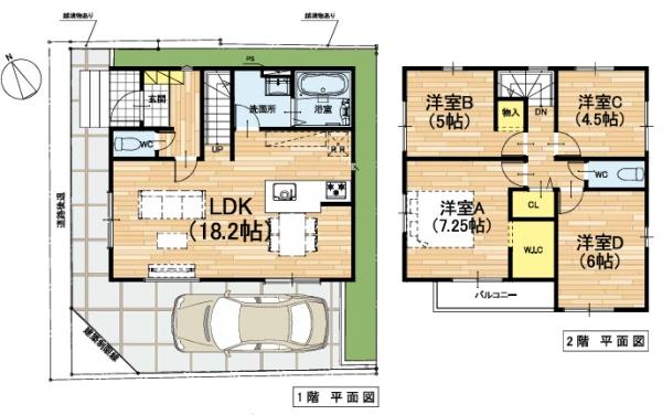 堺市西区浜寺石津町西4丁　新築戸建 間取図・土地図
