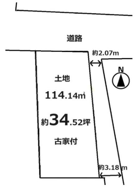 京都市左京区北白川東久保田町　古家付売土地 間取図・土地図