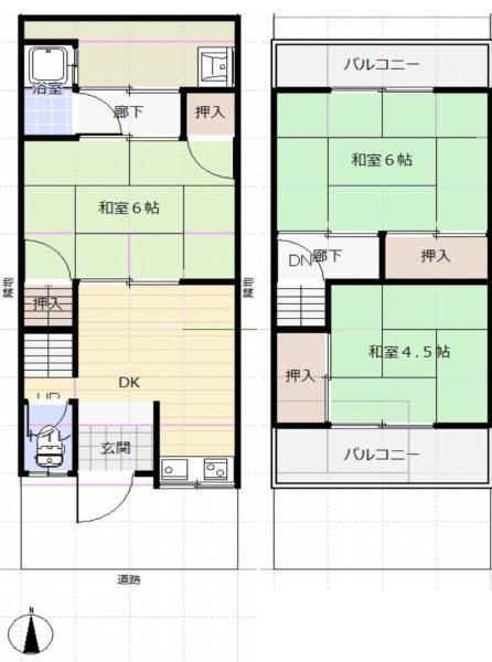 堺市西区浜寺石津町西4丁　中古テラスハウス 間取図・土地図