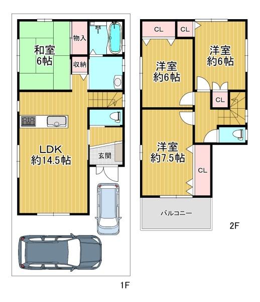 大阪市東住吉区住道矢田9丁目　中古戸建 間取図・土地図