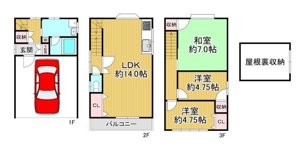 東大阪市弥生町　中古戸建 間取図・土地図