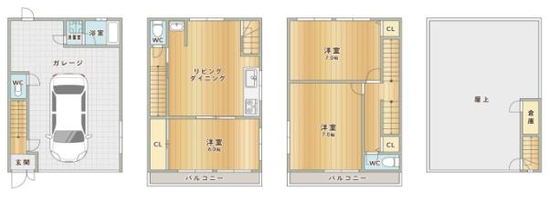 大阪市生野区桃谷5丁目　中古戸建 間取図・土地図