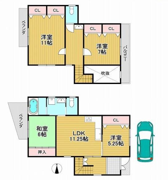 京都市右京区梅津東構口町　中古戸建 間取図・土地図