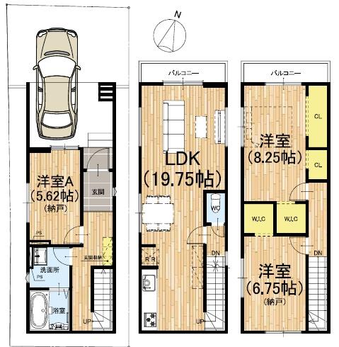 京都市右京区太秦上ノ段町　2号地　新築戸建 間取図・土地図