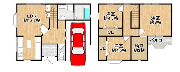堺市西区鳳南町5丁　中古戸建 間取図・土地図