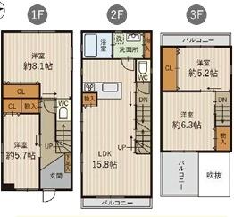 大阪市東淀川区井高野2丁目　中古戸建 間取図・土地図