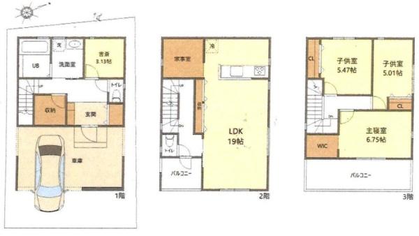 大阪市住之江区粉浜西2丁目　中古戸建 間取図・土地図