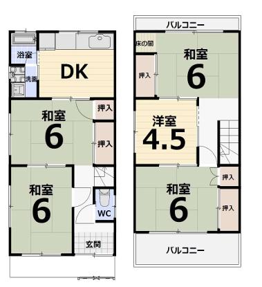 堺市東区日置荘西町5丁　中古戸建 間取図・土地図