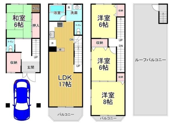 大阪市東住吉区北田辺4丁目　中古戸建 間取図・土地図