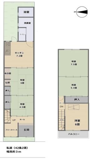 大阪市住吉区墨江2丁目　中古戸建 間取図・土地図