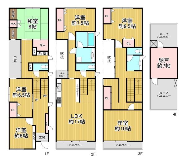 大阪市住吉区南住吉3丁目　中古戸建 間取図・土地図
