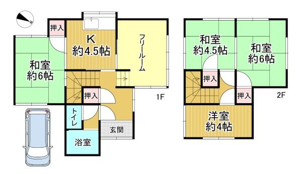 宇治市木幡南山　中古戸建 間取図・土地図