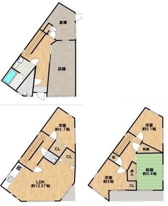 大阪市平野区平野東3丁目　中古戸建 間取図・土地図