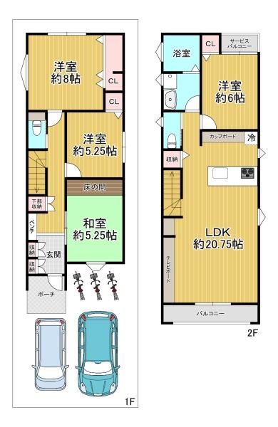大阪市東住吉区公園南矢田1丁目　中古戸建 間取図・土地図