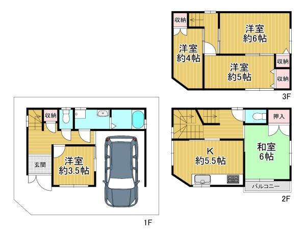 大阪市平野区加美鞍作1丁目　中古戸建 間取図・土地図