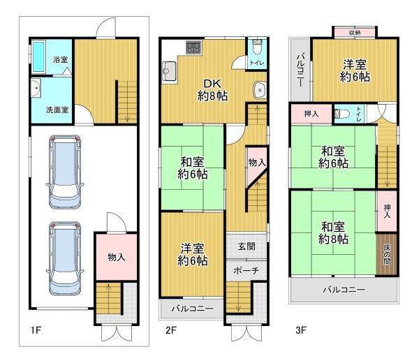 大阪市港区三先2丁目　中古戸建 間取図・土地図