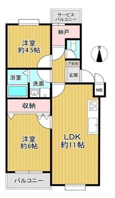 深江橋コーポF棟 間取図・土地図